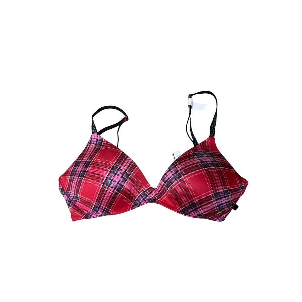 Victoria's Secret Plaid Wear Everywhere Push‎ Up Bra Red Black 32C NWT